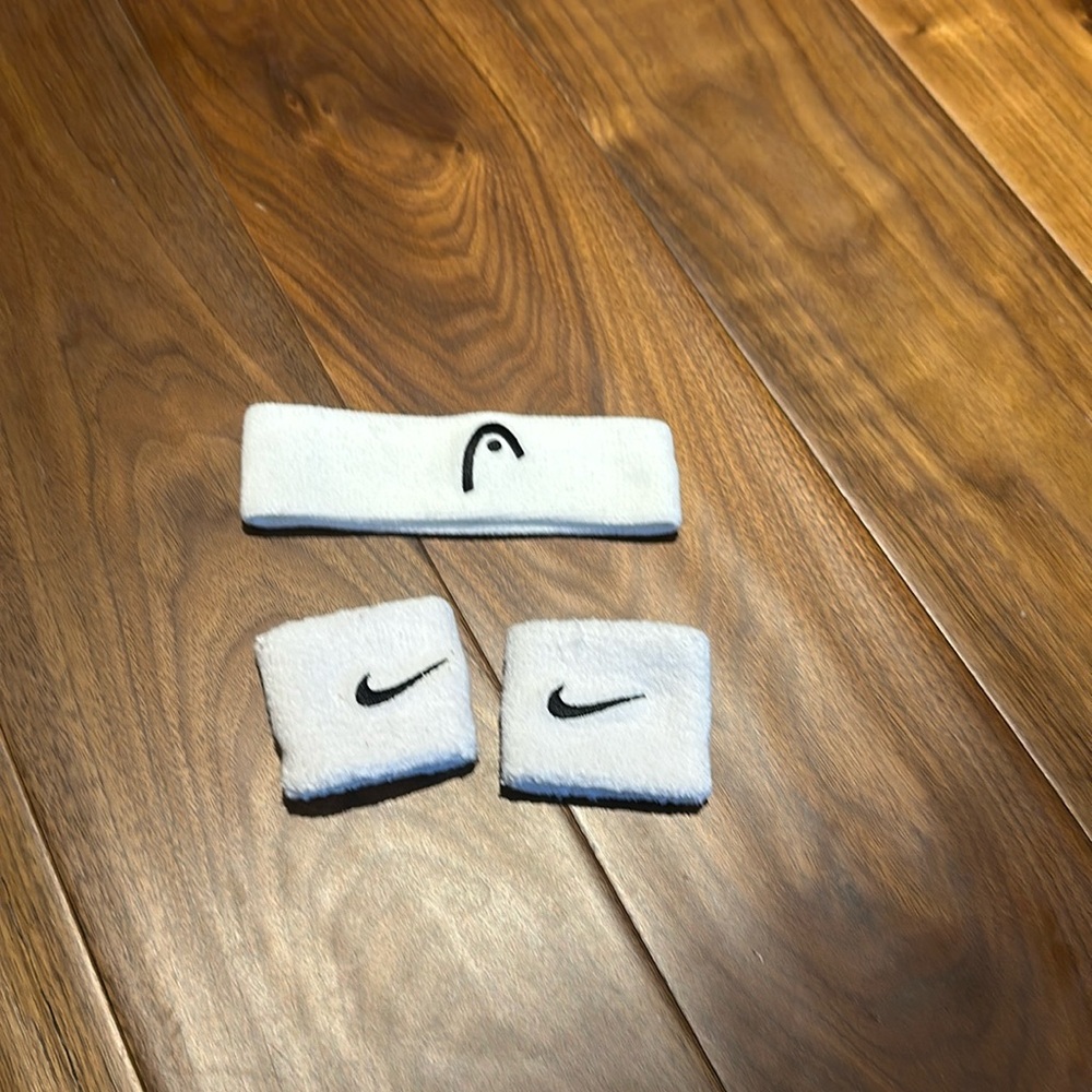 Nike towel wristband and also a headband not sure of the brand.